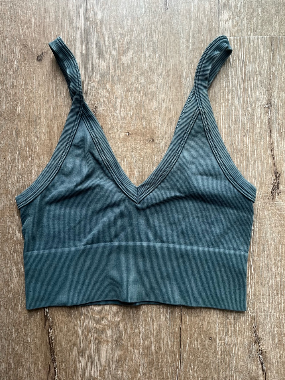Nikibiki Olive Green Ribbed v neck crop top